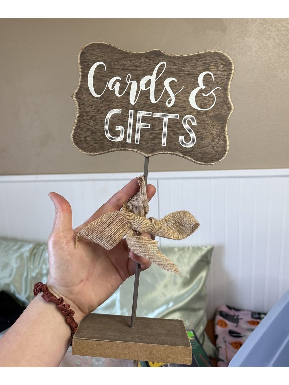 Wooden Cards & Gifts Sign with Ribbon Bow